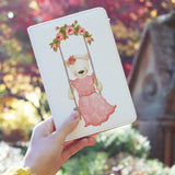 a girl holding personalized RFID blocking passport travel wallet with Charming Bear design