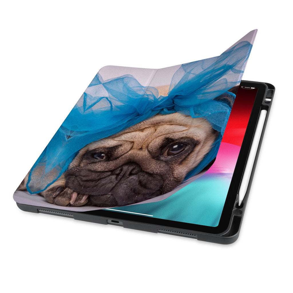 front view of personalized iPad case with pencil holder and Dog design