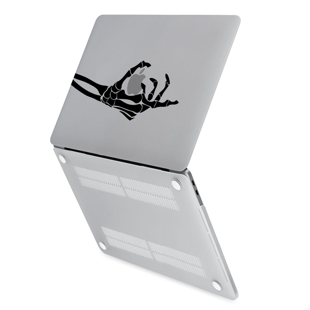 hardshell case with Bones design has rubberized feet that keeps your MacBook from sliding on smooth surfaces