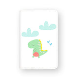 front view of personalized RFID blocking passport travel wallet with Dino design