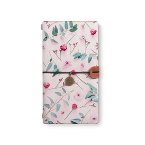 the front top view of midori style traveler's notebook with Flat Flower 2 design