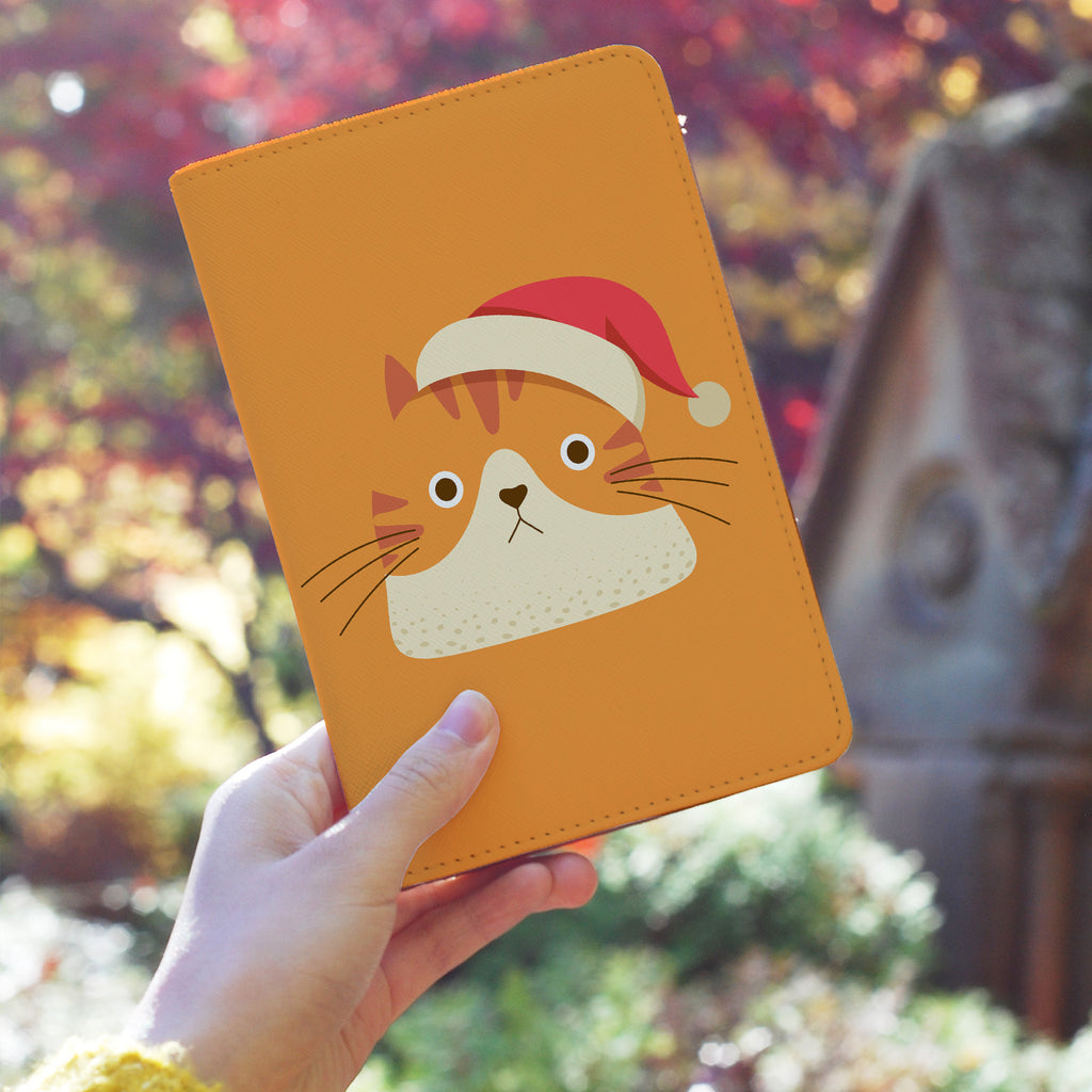 a girl holding personalized RFID blocking passport travel wallet with Cute Cat design