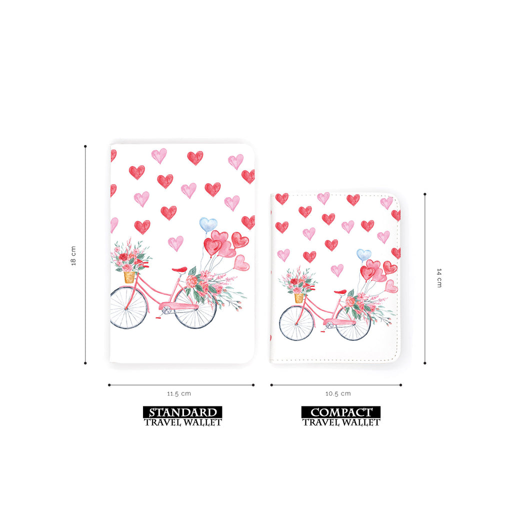 comparison of two sizes of personalized RFID blocking passport travel wallet with Happy Valentine Day design