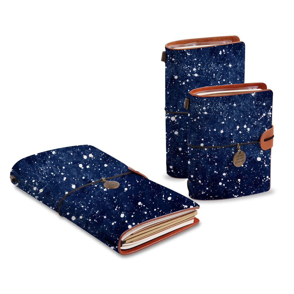 three size of midori style traveler's notebooks with Galaxy Universe design