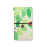 the front top view of midori style traveler's notebook with Leaves design