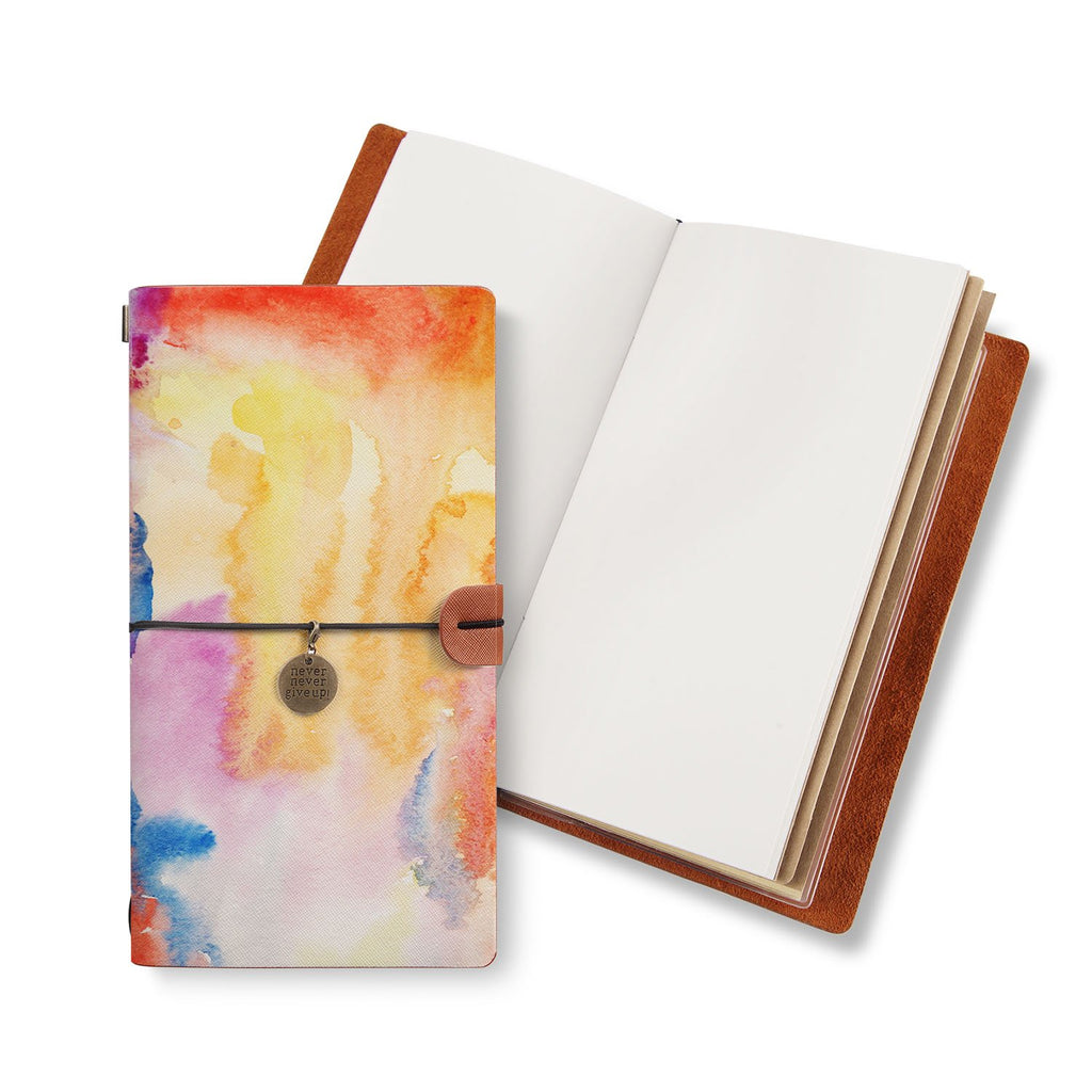 opened midori style traveler's notebook with Splash design
